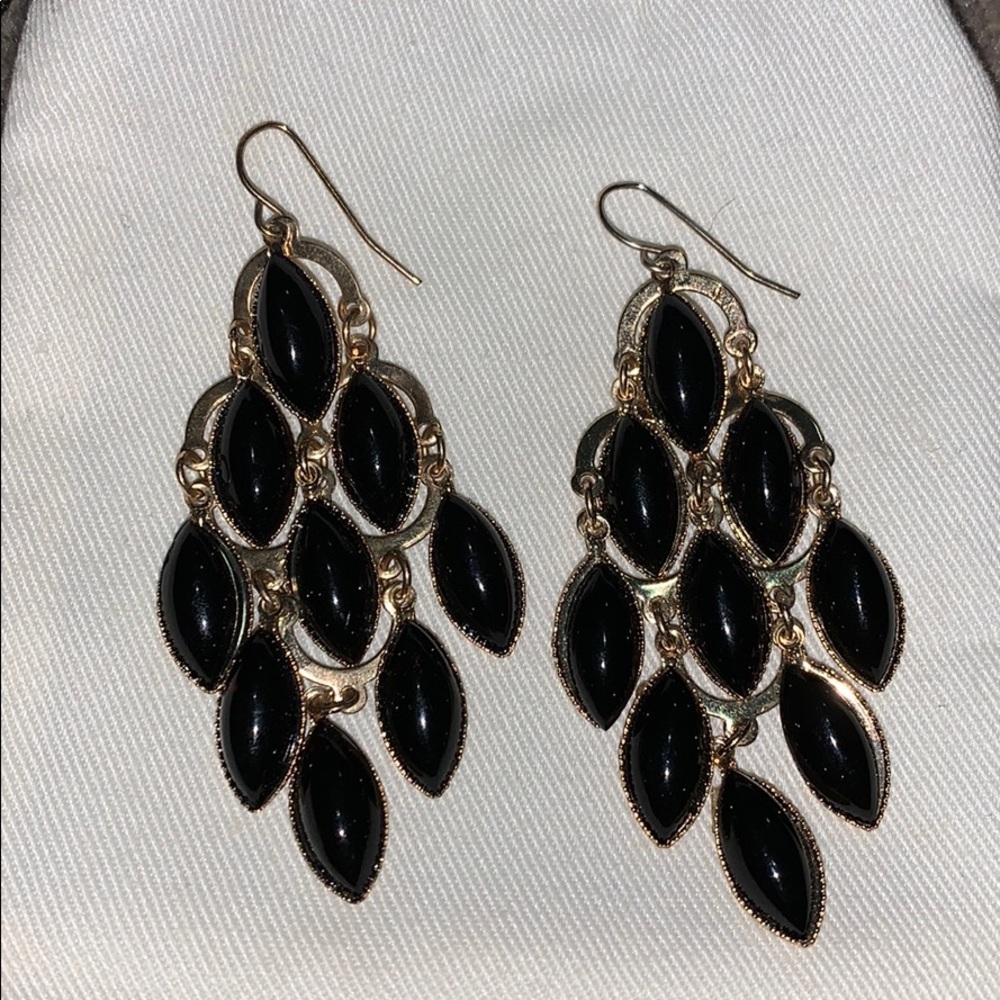 Black and gold dangly earrings